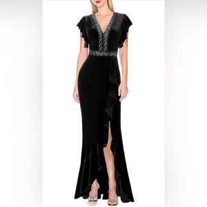 VFSHOW Beaded V Neck Ruffle Sleeve Formal Prom High Split Maxi Dress 2023 Z4